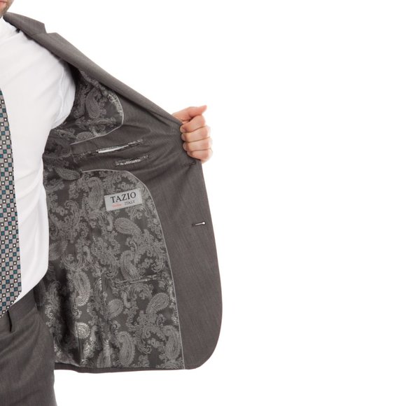 2pc Sharkskin Mens Grey Suit by Tazio - Picture 3 of 4